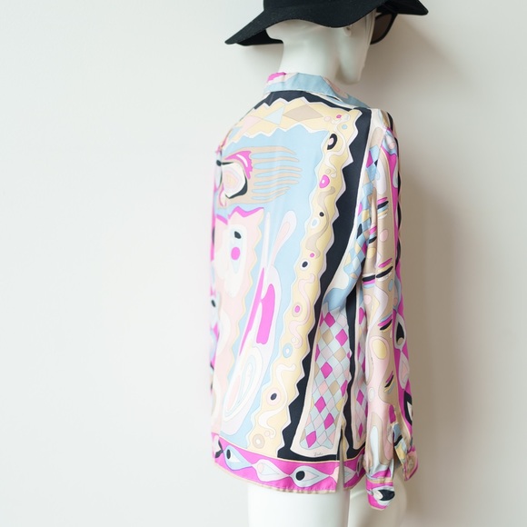 EMILIO PUCCI Vintage Multicolour Psychedelic Long Sleeve Silk Blouse - Picture 13 of 13